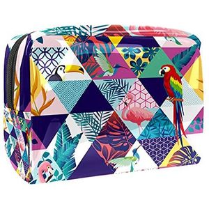 Make-up tas PVC toilettas met ritssluiting waterdichte cosmetische tas met flamingo geometrie vogel voor vrouwen en meisjes