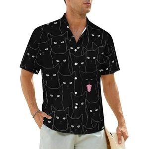 Zwarte kat herenoverhemden korte mouwen strandshirt Hawaiiaans shirt casual zomer T-shirt M