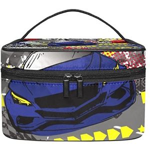 Make-up Organizer Bag, Reizen Make-up Tas Organizer Case Draagbare Cosmetische Tas voor Vrouwen en Meisjes Toiletartikelen Cartoon Speed Racer Auto, Meerkleurig, 22.5x15x13.8cm/8.9x5.9x5.4in