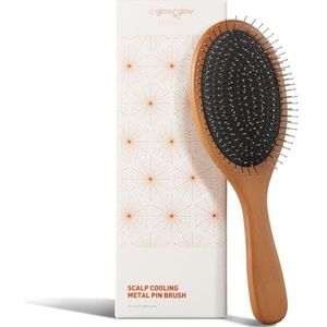 Premium haarborstel met houten handvat en metalen borstelharen en zacht kussen - hoofdhuidmassagekam voor verwarde en nat haar