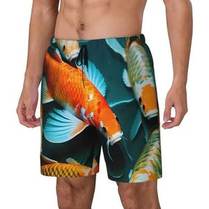 Yyoretp Hawaiiaanse zwembroek met HD-koi-visprint, sneldrogend, strandshorts met mesh-voering en zakken, Zwart, M