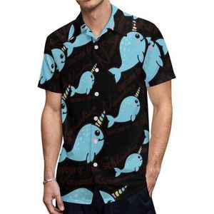 Narwal Sea Unicorn Heren Shirts met korte mouwen, casual button-down tops T-shirts, Hawaiiaanse strand T-shirts, XS