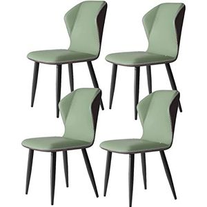 GEIRONV Eetkamerstoel Set van 4, modern PU-leer met rugleuning zacht kussen en koolstofstalen stoelpoten for woonkamer slaapkamer keukenstoelen Eetstoelen (Color : Green, Size : B)