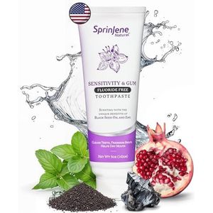Nieuwe en verbeterde SprinJene natuurlijke fluoridevrije tandpasta voor het verlichten van de gevoeligheid van tanden en tandvlees, frisse adem en helpt bij de droge mond, veganistisch, kleurstofvrij