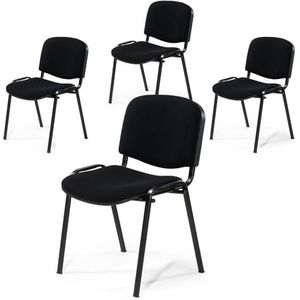 Office & More ISO, 4-delige set, bezoekersstoel, comfortabele conferentiestoel, stapelbaar, met gevoerde zitting en rugleuning (zwart)