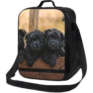 EgoMed Lunchtas, Duurzame Geïsoleerde Lunchbox Herbruikbare Tote Bag Koeltas voor Werk SchoolAffenpinscher Familie Puppies Zwarte Honden Aap