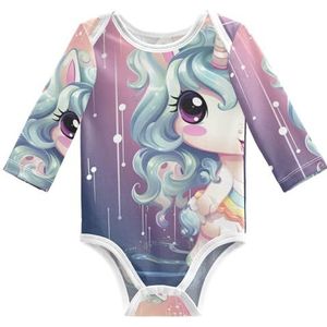 KAAVIYO Schattige roze eenhoorn babybody met lange mouwen, katoenen bodysuit voor neutrale pasgeborenen, 3-24 maanden, Patroon., 3 Maanden