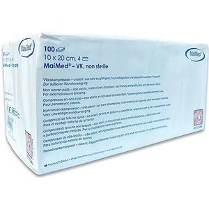 MaiMed Vliescompressen, 10 x 20, niet-steriel, 100 stuks, niet-steriele vliescompressen, wondbedekking niet hechtend, wondcompressen, gaas, verbandmateriaal