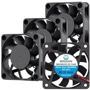 WINSINN DC 60mm ventilator 24V 6015 dubbele kogellagers 24 volt borstelloze koeling 60 x 15 mm 2PIN (verpakking van 4)