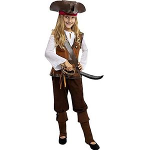 Funidelia | Piraten kostuum - Caribische Collectie voor meisjes ▶ Zeerover, Boekanier - Kostuum voor Kinderen, Accessoire verkleedkleding en rekwisieten voor Halloween, carnaval & feesten - Maat 10-12 jaar - Bruin