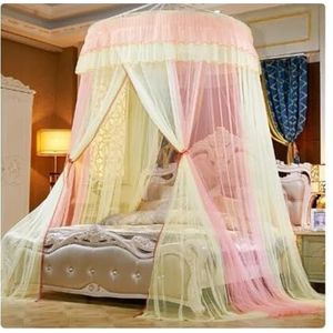 Bedhemel Opgehangen Klamboe met ronde bovenkant Prinsessenbed Tentgordijn Opvouwbare luifel op het bed Ademende bedhemel Gecodeerd gaas Ronde koepel Hofstijl luifel Slaapkamerdecoratie (Color : Pink