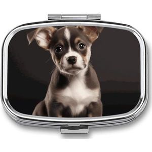 Pillendoos pillenhouder 2 compartimenten metalen pillenorganisator schattige hond schattige draagbare pillenhouder grote capaciteit pillenhouder voor pillen vitaminen geneeskunde