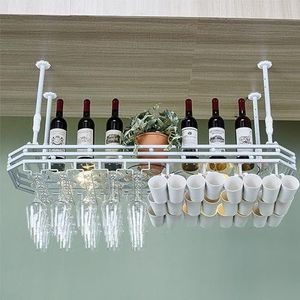 Wijnrekken Hangend smeedijzeren wijnrek | Moderne minimalistische stijl | Verstelbare metalen plafondwijnglashouder | Bardecoratie Bar (Color : Blanc, Size : 80cm x 35cm)