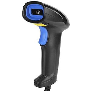 YHD-1100L 1D bedrade scanner, ergonomische IP54 automatische bedrade 1D barcodelezer met USB-kabel voor supermarkt, gemakswinkel, magazijn(Zwart + Blauw)