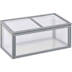 Outsunny broeikas broeikas broeikas broeikas bed met deksel van hout en polycarbonaat weerbestendig grijs 90 x 46 x 40 cm | Aosom