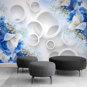 Studie Woonkamer Kantoor Achtergrond Muurschildering Blauwe Bloemen Bloemen Landschap Moderne Muurschildering Slaapkamer-150Cm×105Cm
