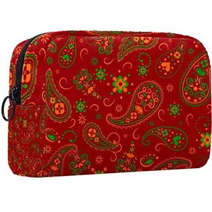 Cosmetische tas voor dames,kleine make-uptas voor portemonnee,Rood groen oranje Paisley,Cosmetische reistas,make-uptasje