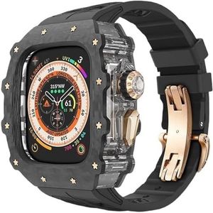 dayeer Koolstofvezel Case Band voor Apple Watch 49MM Ultra2 Ultra, fluorrubber horlogeband met Cover Mod Kit voor Iwatch Series9/8/7/6/5/4/se (Color : Blackr, Size : 45mm 44mm for 9876)