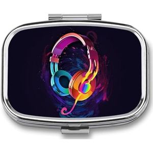 Kleurverloop Muziek Pillendoosje met 2 compartimenten, pillenorganizer, draagbare vierkante pillendoos, vitaminepillenorganizer voor zakportemonnee en reizen