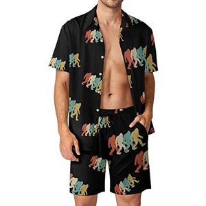 Bigfoot Silhouet Retro Pop Art Hawaiiaanse bijpassende set voor heren, 2-delige outfits, button-down shirts en shorts voor strandvakantie