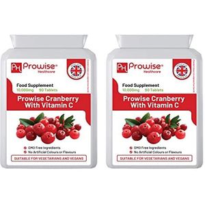 Cranberry 10.000mg 90 tabletten (Pack van 2) met toegevoegde vitamine C - Hoge sterkte Dagelijks Supplement - UK Vervaardigd door Prowise Healthcare