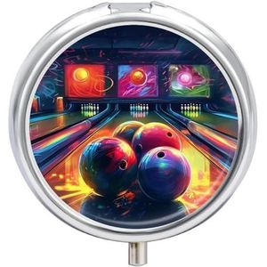 Bowlingballen pillendoosje 3 compartimenten reismedicijnpillenorganisator 3x per dag draagbare vitamine-organizer met spiegel kleine pillendoos voor portemonnee en zak, schattige dagelijkse