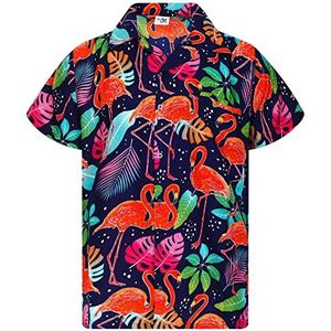 King Kameha Hawaïhemd - hemd met korte mouwen - zomerhemd - partyhemd, Funkyflamingos-navyblue, XL