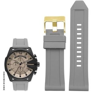 Siliconen rubberen armband horlogeband 24mm 26mm 28mm compatibel met diesel DZ4496 DZ4427 DZ4487 DZ4323 DZ4318 DZ4305 Heren horloges riem (Color : Grey gold buckle, Size : 28mm)