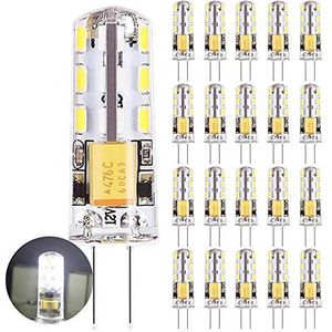 Mengjay 20 stuks G4 LED-lamp Gloeilamp LED Lampjes 1,5 Watt AC/DC 12 V G4 24 * 3014-SMD LED-lamp, Vervangend Onderdeel voor 15 W Halogeenlamp, Koud Wit 6000 K