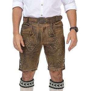 Lederhose heren kort - premium vintage klederdrachtbroek incl. klederdrachtriem - klederdrachtbroek Freising, Bruin-vintage, 48