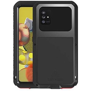 LOVE MEI Galaxy A51 5G Case, Buitensporten Militaire Schokbestendig Waterdicht Stofdicht Heavy Duty Hybrid Aluminium Metaal+Silicone+Gehard Glas Hard Cover voor Samsung Galaxy A51 5G 6.5'' (Zwart)