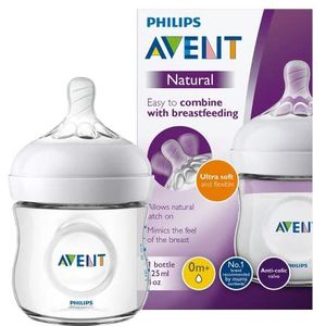 Philips Avent Natural Babyfles - 1 Fles (125 ml) - 0m+ - Speen voor pasgeboren baby's - Spiraalvormig design - Antikrampjes ventiel vermindert darmkrampjes - Ultra zachte speen - SCF030/17