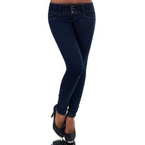 Dames jeans broek heupbroek dames jeans skinny slim fit stretch heupjeans buisjeans buisbroek N447, blauw, 34