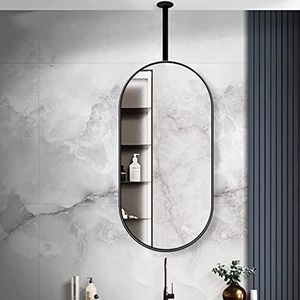Ovale spiegel met zwart metalen frame plafond opknoping spiegel drijvende badkamer decoratieve spiegel muur ijdelheid spiegels make-up cosmetische scheerspiegels voor woonkamer wasruimte slaapkamer