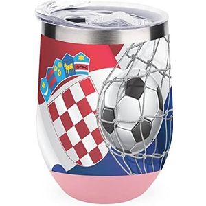 Voetbal doel en Kroatië vlag geïsoleerde beker met deksel leuke roestvrijstalen koffiemok duurzame theekop reismok roze stijl