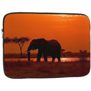 Laptophoes voor vrouwen zonsondergang Afrikaanse olifant print slanke laptophoes hoes notebook draagtas schokbestendige beschermende notebooktas 15 inch