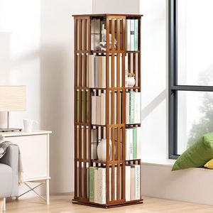 Heyijia Roterende boekenplank, 360 roterende boekenplank, draaiende boekenplanktoren, bamboe boekenplank staande opbergrek, voor woonkamer, studeerkamer, kantoor