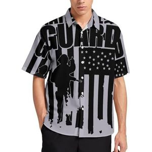 National Guard Patriottic Army USA Vlag Zomer Heren Shirts Casual Korte Mouw Button Down Blouse Strand Top met Pocket XS