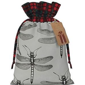 Libellen grijze herbruikbare geschenktas-trekkoord kerstgeschenktas, perfect voor feestelijke seizoenen, kunst & ambachtelijke tas