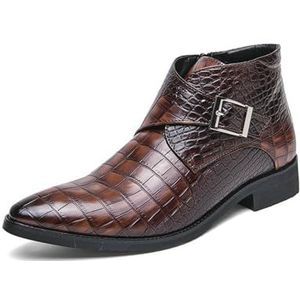 Men's Leather Crocodile Print Chelsea Ankle Boots Fashion Pointed Dress Chukka Boots (Color : Brown, Size : EU 47)