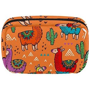 Cosmetische Rits Pouch Make-up Bag Reizen Waterdichte Toiletry Zakken voor Vrouwen Alpaca Oranje Cactus, Meerkleurig, 17.5x7x10.5cm/6.9x4.1x2.8in