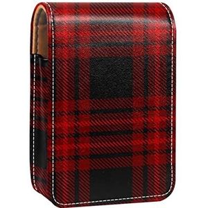Rood & Zwart Kleine Schotse Plaid Draagbare Lipstick Case voor Reizen, Mini Lipstick Opbergdoos met Spiegel voor Vrouwen Dames, Lederen Cosmetische Pouch, Meerkleurig, 9.5x2x7 cm/3.7x0.8x2.7 in