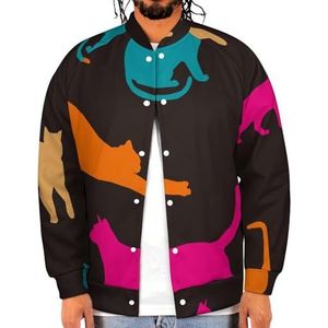 Kleurrijke Katten Silhouet Grappige Mannen Baseball Jacket Gedrukt Jas Zacht Sweatshirt Voor Lente Herfst