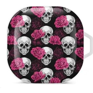 Schedels en roze rozen oordopjes hoesje compatibel met Samsung hard shell beschermhoes wit stijl