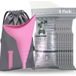 Alled 8 stuks Wegwerp Urine Zakken Met Vrouwelijk Urine Apparaat, Plas Urine Zakken en Vrouwelijke Urinoir Trechter voor Mannen Kinderen Vrouwen Patiënt en Zwanger Bedlegerige Zittende Staande