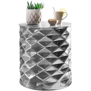 FineBuy Bijzettafel Zilver Metaal 43,5 x 48 x 43,5 cm Salontafel Hamerslag | Rond Aluminium Tafel Woonkamer Moderne | Ronde Koffietafel Oosters