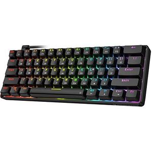 Punkston TH61 60% mechanisch gamingtoetsenbord, RGB verlichte bedrade ultra-compacte mini mechanische toetsenbord volledige toetsen programmeerbaar zwart (optische blauwe schakelaar)