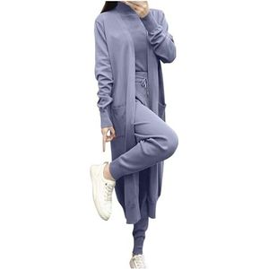 UPPJPBSW Dames 3-Delige Gebreide Lounge Set - Lange Cardigan, Trui Gilet, Lange Broek - Comfortabele Bijpassende Trainingspakken voor Loungewear,Marine,L