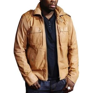 A&M Express Heren Jackson III 50 Cent bruin leren jack - Curtis James Bomber echt lederen jas voor heren, Bruin, S