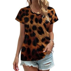 Dierlijke luipaardprint dames V-hals T-shirts schattige grafische korte mouw casual T-shirt tops M